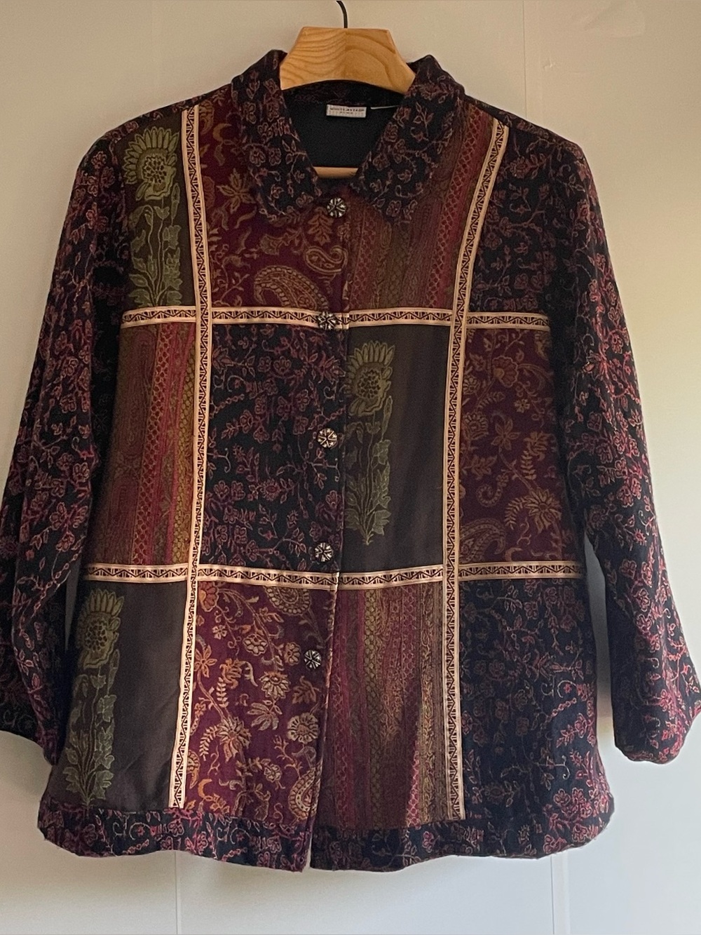 Vintage Tapestry Brocade Blazer White Stag Patchwork Jacket – 2X